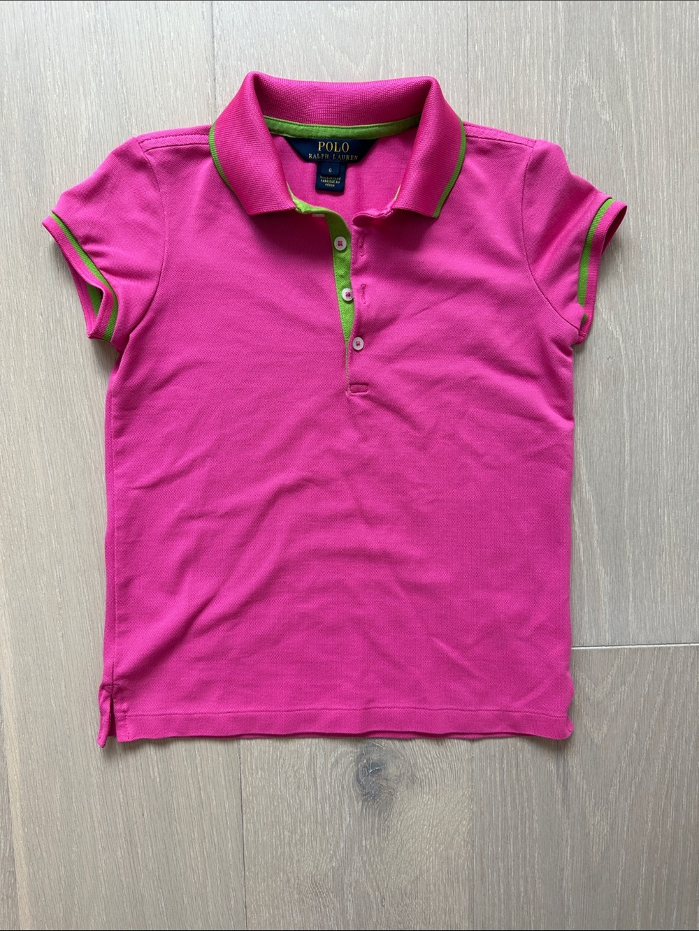 Polo by Ralph Lauren Girls' Bright Pink Polo with Green Trim